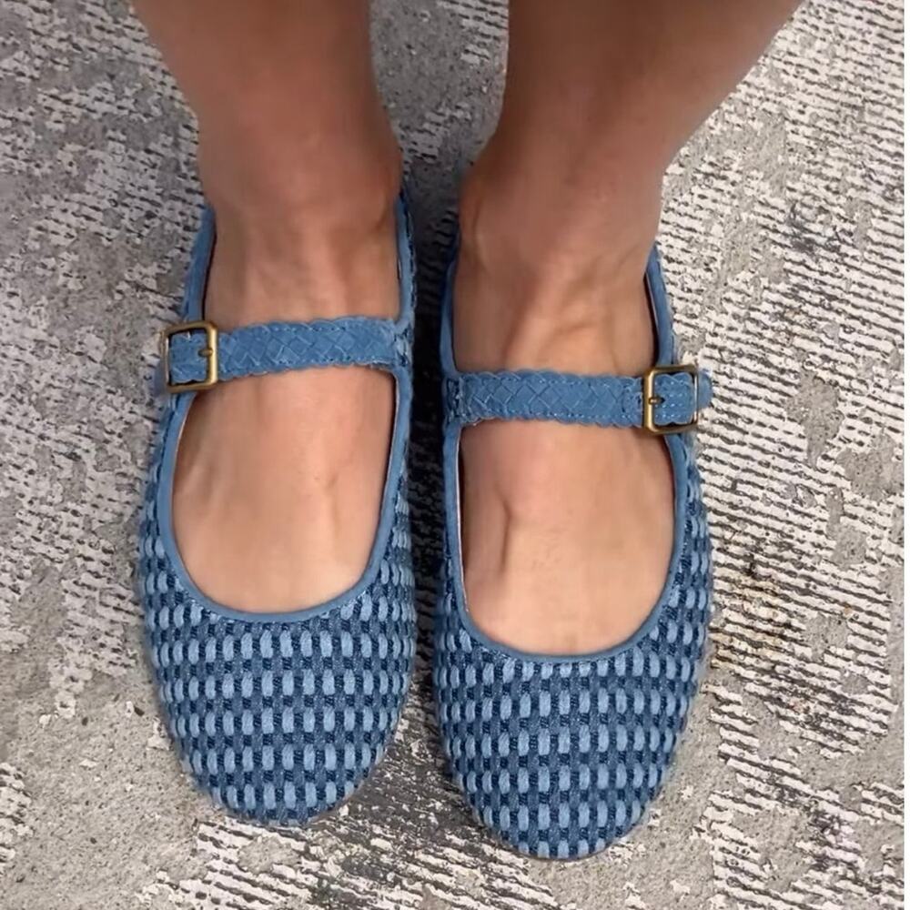 Charlotte Stone Raleigh Woven‎ Mary Jane Ballet Flats Denim Blue Size 9